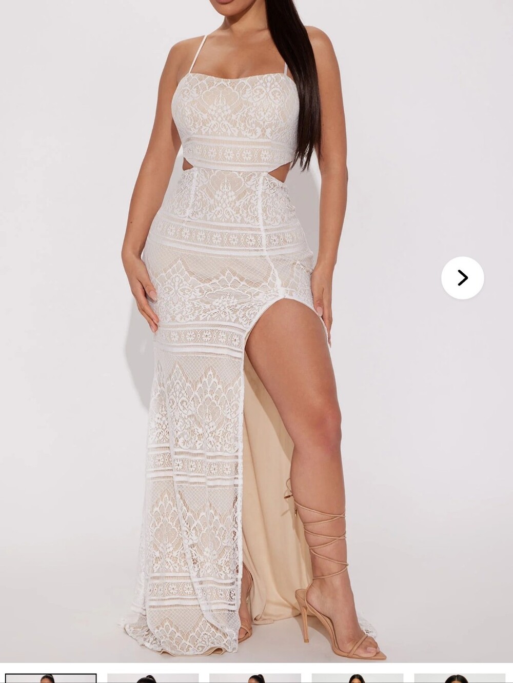Fashion Nova White Lace Cutout Maxi Dress with High Slit Small
